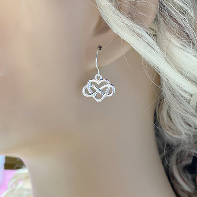 Silver Heart Infinity Drop Earrings