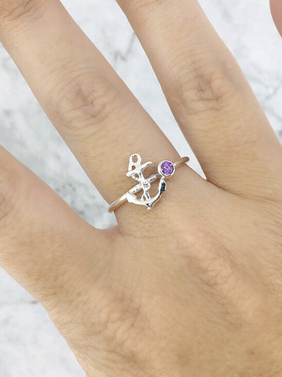 Anchor Ring with birthsotne - The Jewelry Girls