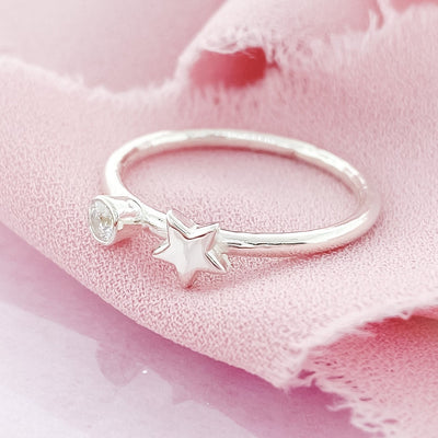 Silver Star Ring with a Birthstone