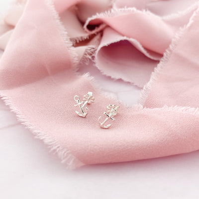 Tiny Sterling Silver Anchor Stud Earrings
