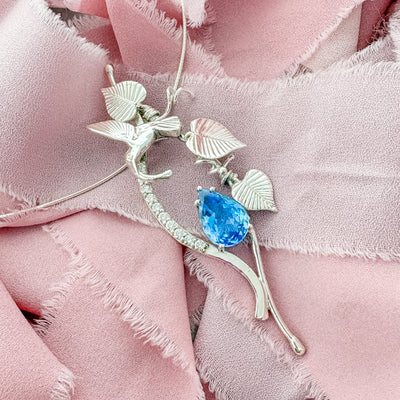 sterling silver hummingbird pendant with swiss blue topaz