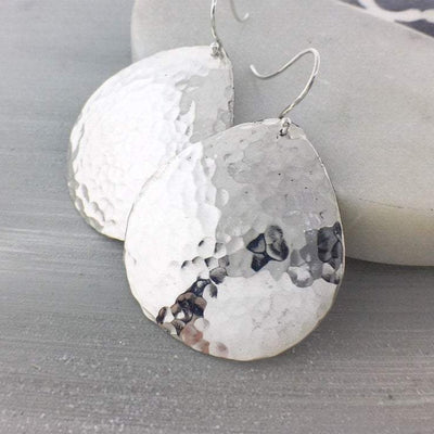 Hammered Silver Disk Drop Earrings - The Jewelry Girls