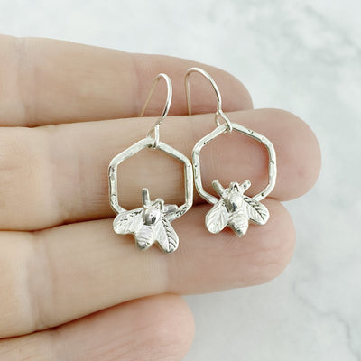 Silver Bee Dangle Earrings For Her, Honeycomb Dangle, Lightweight Earring for Women - The Jewelry Girls