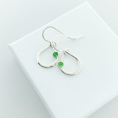 Sterling Silver May Birthstone Earrings, Earrings with a Green Birthstone that Dangles, Birthstone Earring for Women, Small Earring - The Jewelry Girls
