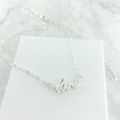 Sterling Silver Love Necklace for Women, Love Script Jewelry, Gift for Her, Necklace for Her - The Jewelry Girls