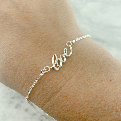 Sterling Silver Love Bracelet for Women, Love Script Jewelry, Gift for Her, Bracelet for Her - The Jewelry Girls