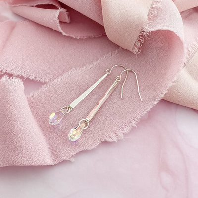 Long Silver Earring with an AB Crystal - The Jewelry Girls