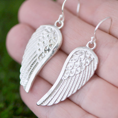 Sterling Silver Angel Wing Earrings, Wing Dangle Earrings, Silver Wings, Dangle Wings, Gift For Her, Boho Earrings, Gift For Sister - The Jewelry Girls